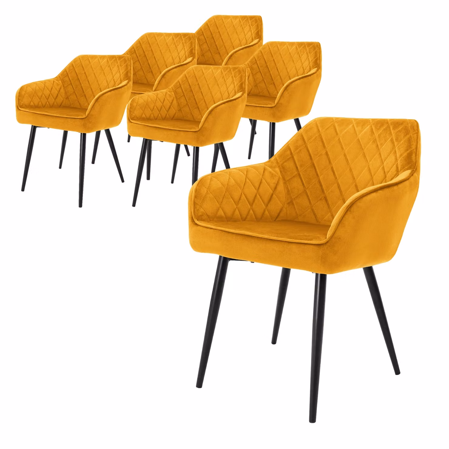 ML-Design set di 6 sedie da pranzo con braccioli e schienale, giallo senape, sedia da cucina con rivestimento in velluto, sedia imbottita con gambe in metallo