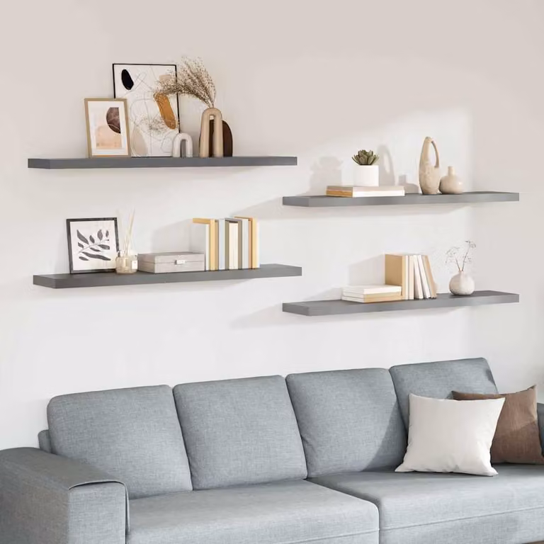 Set di 2 Scaffali a Parete vidaXL in MDF e Metallo, Grigio, L 120 x P 23,5 x H 3,8 cm