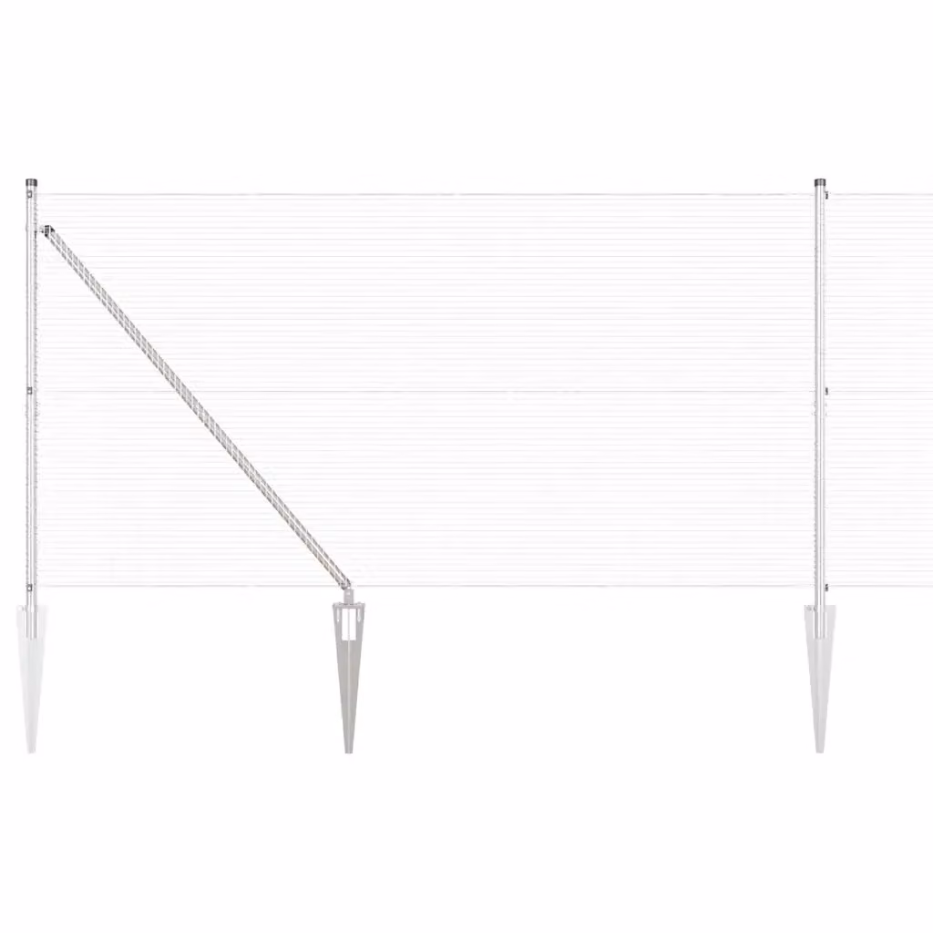 Recinzione in rete saldata con punte vidaXL in acciaio zincato argento, L: 25 m, H: 1,4 m – 2