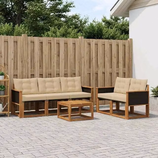 Set di divani da esterno 6 pz Naturale e Beige 3381769