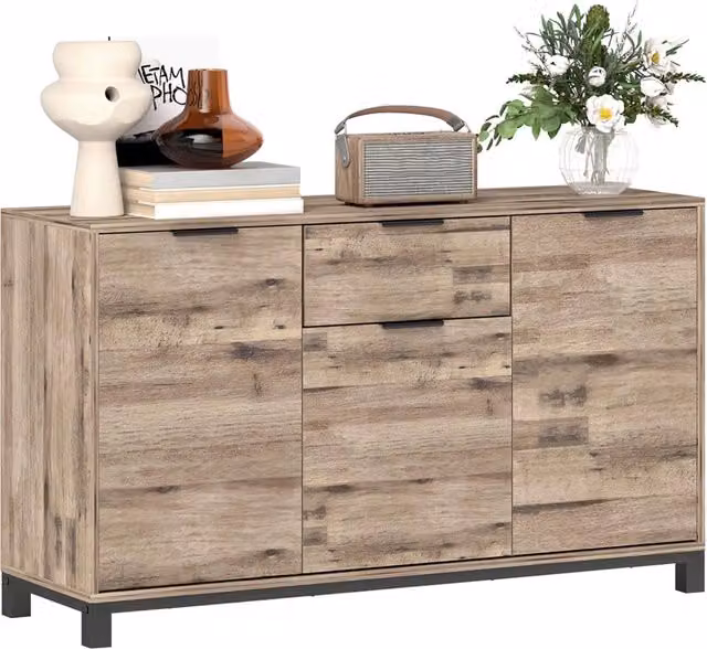 Credenza Buffet in stile Industriale con Cassetto e 3 Armadietti in Legno Marrone L 120 x P 36.5 x H 70 cm