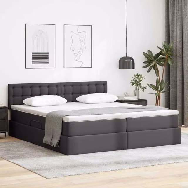 Letto con contenitore e illuminazione LED vidaXL in pelle sintetica grigio L: 180 cm, P: 200 cm, H: 88 cm – 1