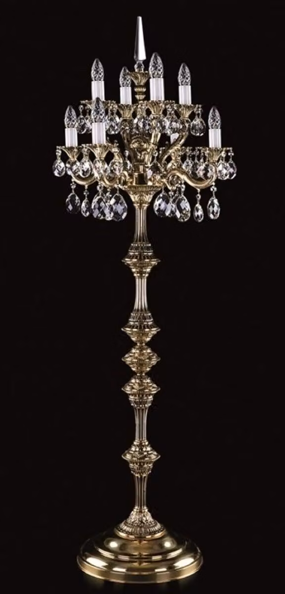Casa Padrino lampada da terra in cristallo barocco in ottone antico Ø 56 x H. 152 cm - Magnifica lampada da terra in ottone con vetro in cristallo bohémien - Lampade in cristallo barocco - Mobili barocchi