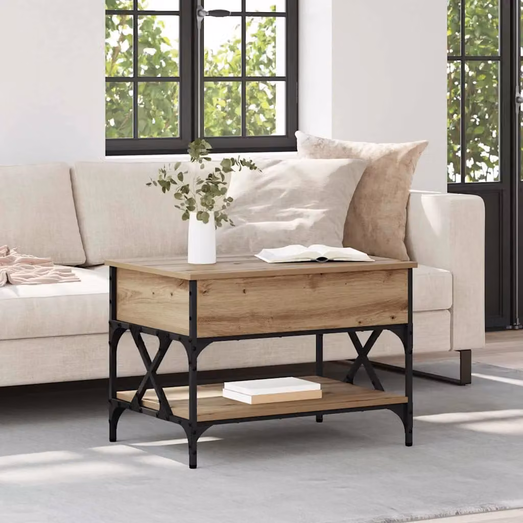Tavolino da salotto vidaXL in stile industriale, colore rovere e marrone, L 70 cm x P 50 cm x H 50 cm