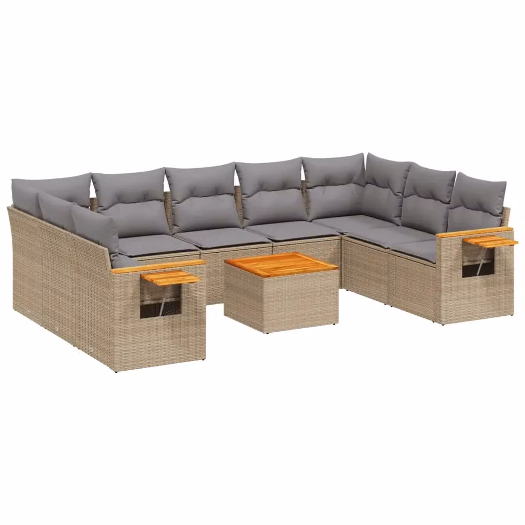 Set Divano da Giardino vidaXL 10 pz in Polyrattan con Cuscini Beige e Tavolino da Caffè – 2