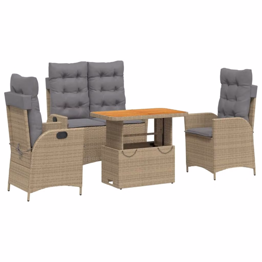 Set da Pranzo da Giardino 4 pz con Cuscini Beige in Polyrattan