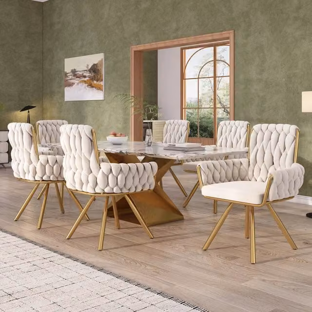 Set di 6 sedie da pranzo Zephmum in velluto beige con base girevole e gambe in metallo