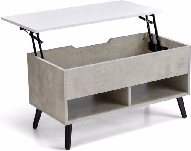 Tavolino da caffè moderno Design Mania con scomparto nascosto e meccanismo lift, Grigio e Bianco, L: 80,0 cm, P: 60,0 cm, H: 40,0 cm – 1