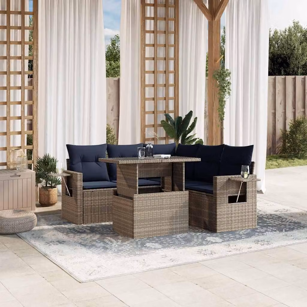 Maison Exclusive - Set di 6 divani da giardino con cuscini, grigio, polyrattan