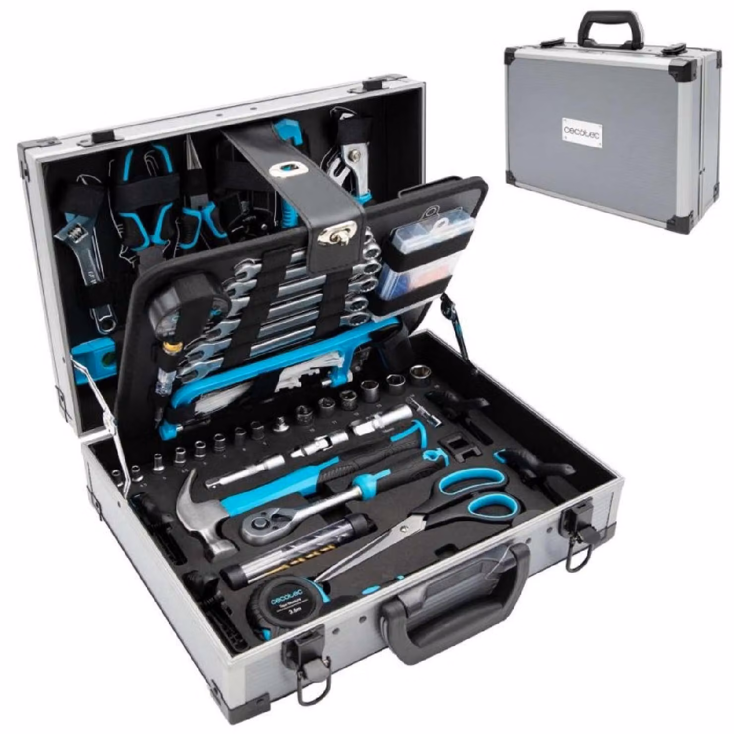 Cecotec Cassetta attrezzi 380 pezzi ToolBox 8000 Pro. Valigetta di alta qualità in alluminio, con chiavi inglesi in acciaio CR-V e punte in acciaio S2 resistenti.