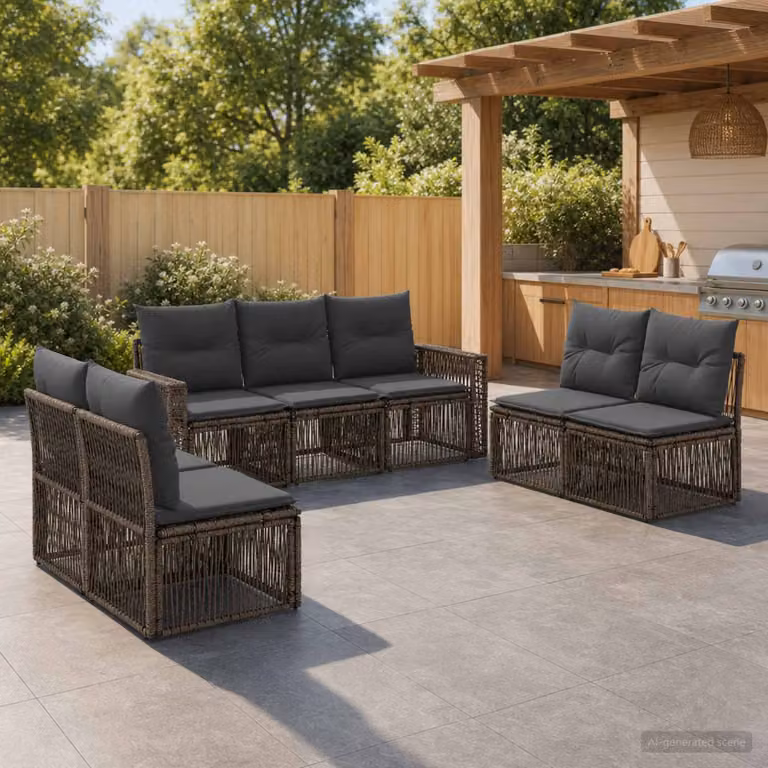 Set Divano da Giardino vidaXL 7 Pezzi a Forma di L in Polyrattan Grigio e Antracite con Cuscini e Struttura in Acciaio