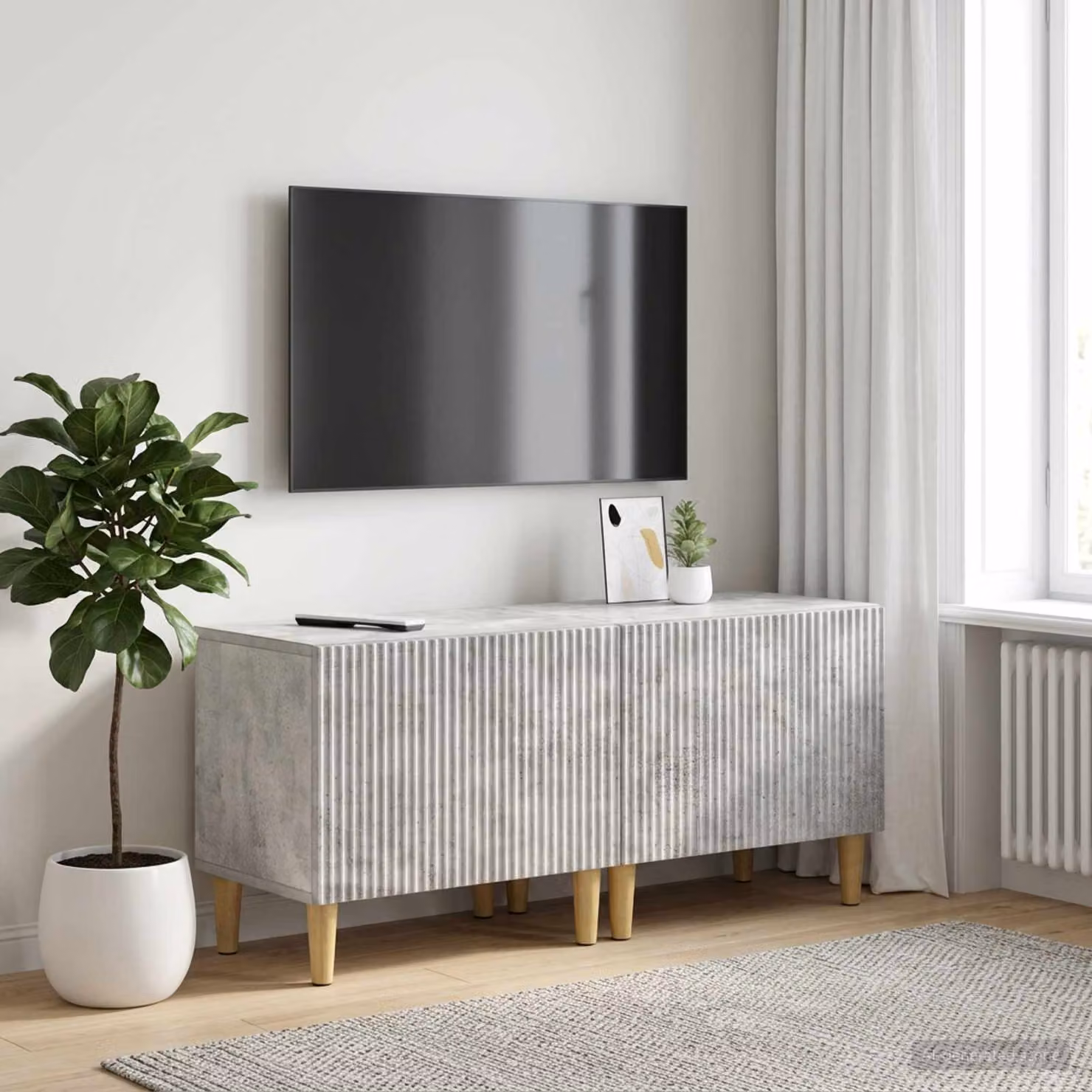Mobile TV moderno vidaXL in legno ingegnerizzato e MDF, Grigio Cemento