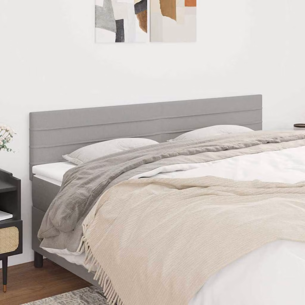 Testiera per letto vidaXL in tessuto grigio chiaro con struttura in legno, L: 180 cm, P: 5 cm, H: 78-88 cm