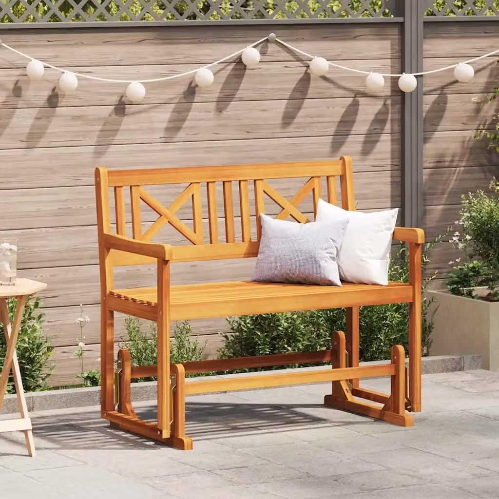 Panchina Glider da Giardino in Legno di Acacia Marrone con Cuscini L/P/H: 110 x 59 x 97 cm – 2