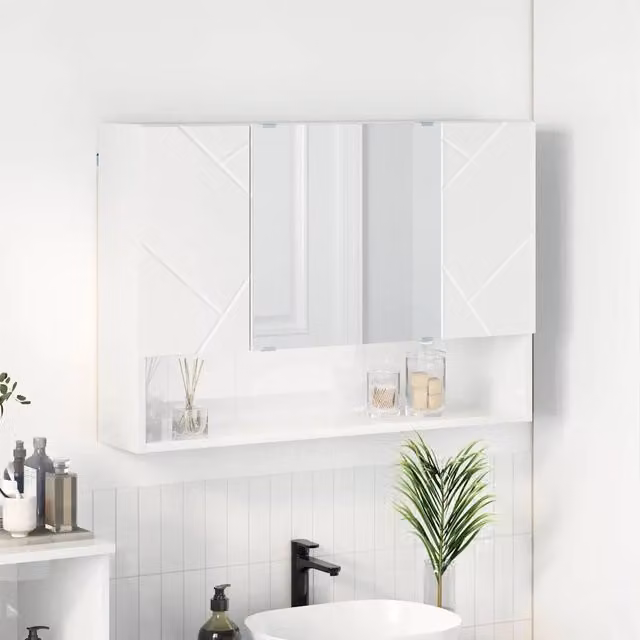 Armadietto da bagno con specchio vidaXL bianco lucido L: 80 cm, P: 17 cm, H: 55 cm