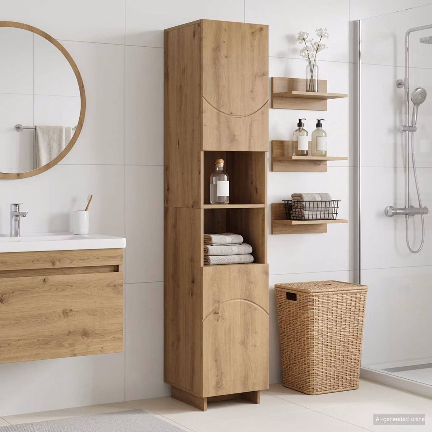 Mobile da bagno vidaXL moderno in legno marrone con ante a battente e ripiani interni L: 36.5 cm, P: 38 cm, H: 180 cm