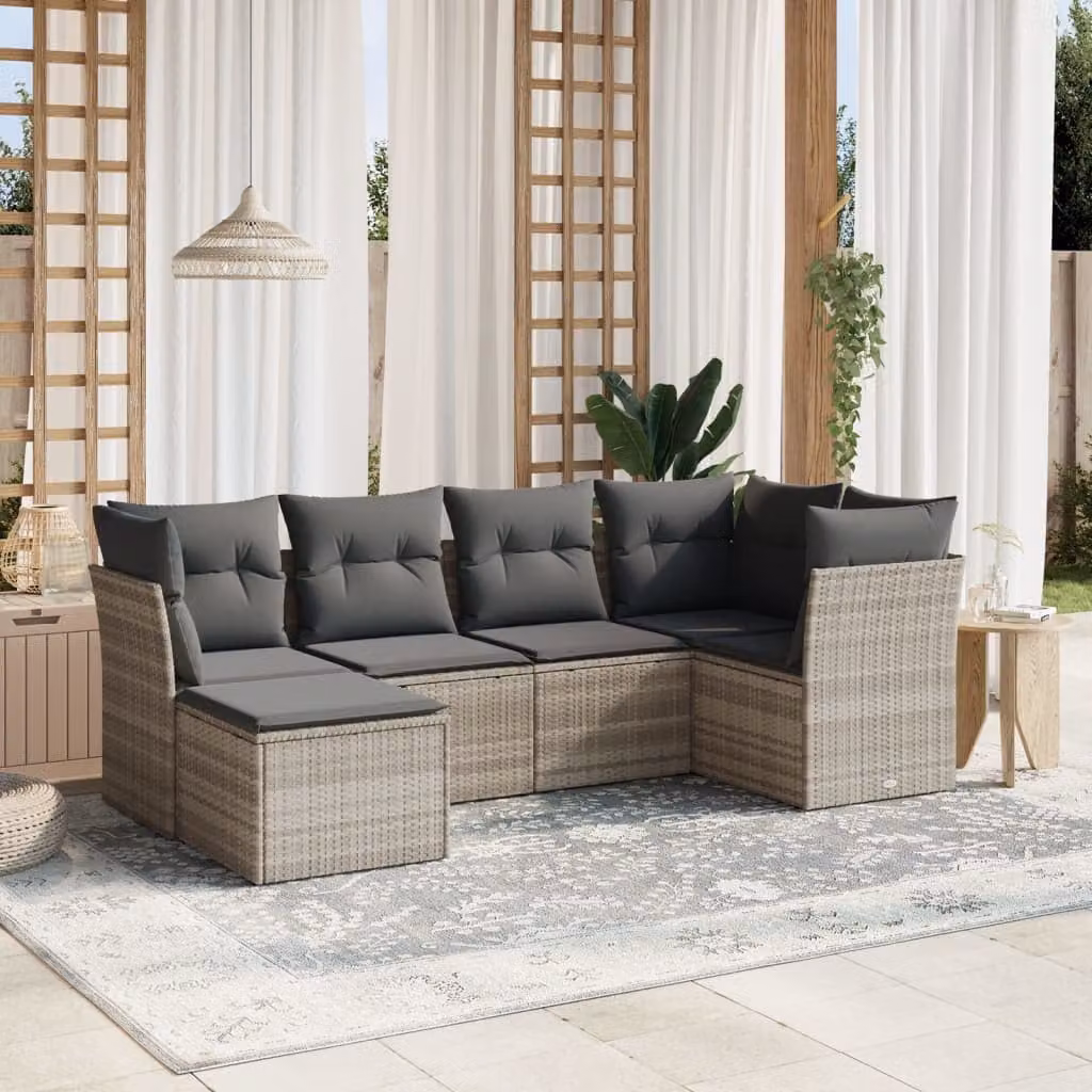 Set Divano da Giardino vidaXL a Forma di L con 6 Pezzi, Cuscini Inclusi e Struttura in Metallo, Grigio – 1