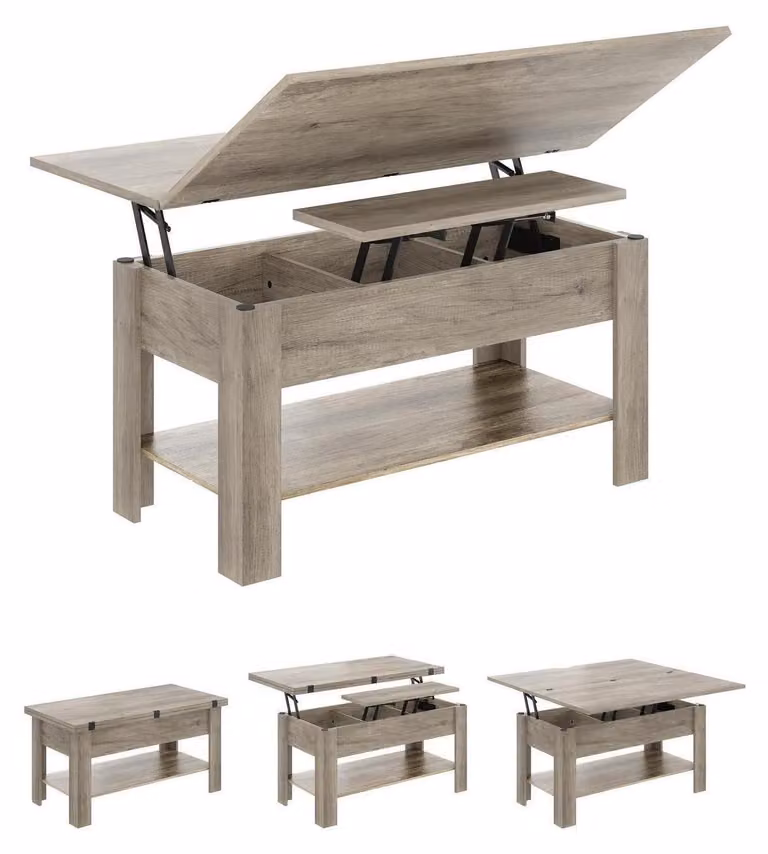 Tavolino da caffè regolabile in altezza, 3-in-1, grigio, in MDF e metallo