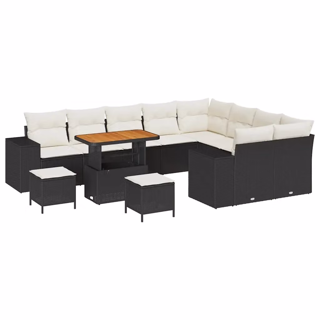 Set Divano da Giardino Moderno vidaXL con Cuscini, Tavolino e Pouf, Nero e Beige – 2