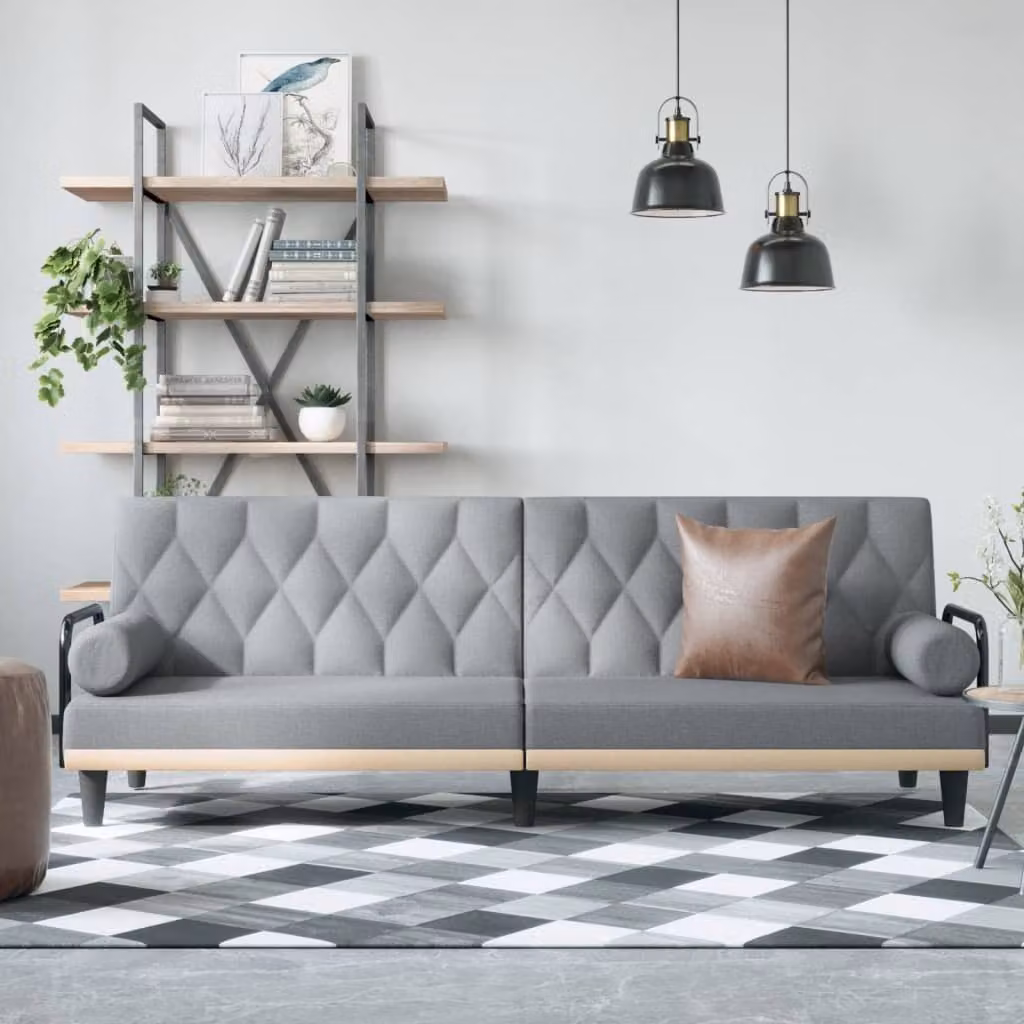 Maison Exclusive - Divano letto con braccioli, colore grigio chiaro, rivestito in tessuto