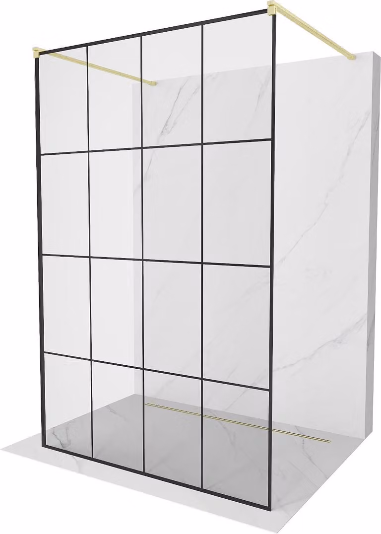 Mexen Kioto parete doccia autoportante 160 x 200 cm, griglia nera 8 mm, oro spazzolato - 800-160-002-55-77