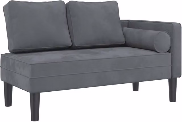 Chaise Longue Moderna a Forma a L con Funzione Letto e Cuscini in Velluto Grigio L/P/H: 116.5 x 62.0 x 57.5 cm – 1