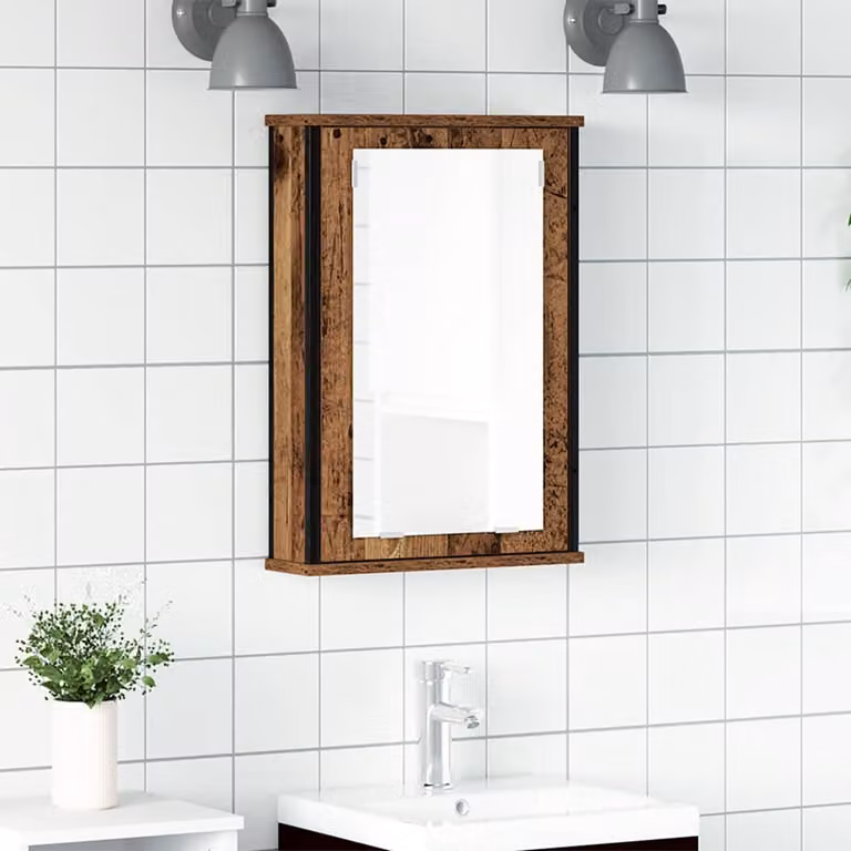 Mobiletto da bagno con specchio vidaXL in legno antico marrone L: 42 cm, P: 12 cm, H: 60 cm