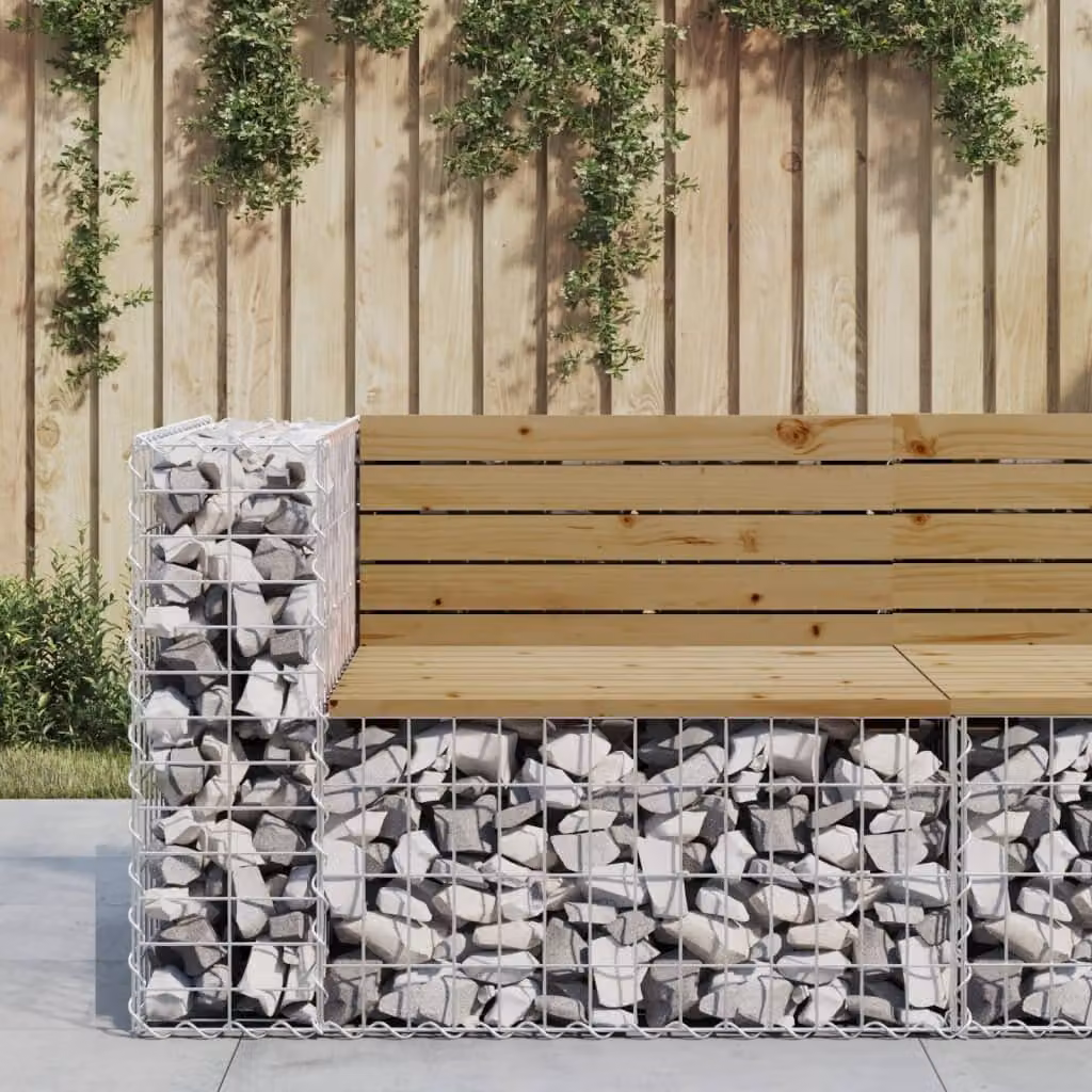 The Living Store Panchina da giardino Gabion 92x71x65,5 cm in legno di pino impregnato