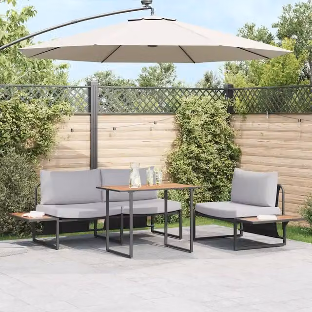 Set da Pranzo per Giardino 3 pz Grigio chiaro Acciaio 3335889