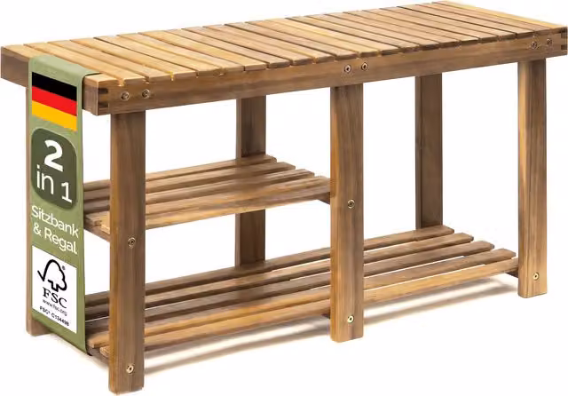 Panchina porta scarpe 2in1 Casaria in legno di acacia marrone L: 87 cm, P: 45 cm, H: 30 cm