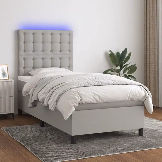 Letto a molle con illuminazione LED e porta USB vidaXL in tessuto grigio e bianco, L/P: 90 x 190 cm – 1