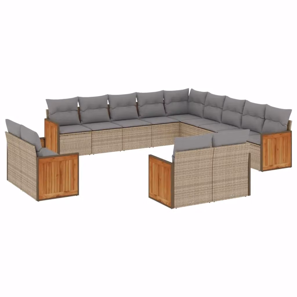 Set Divano da Giardino a Forma di U VIDAXL in Polyrattan con 13 Cuscini Beige e Grigio – 2