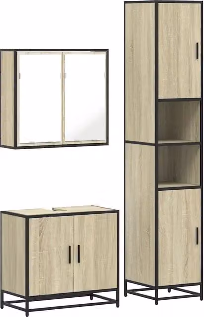 Set Mobili da Bagno | Armadio da bagno 3 pz Rovere Sonoma in Legno Multistrato