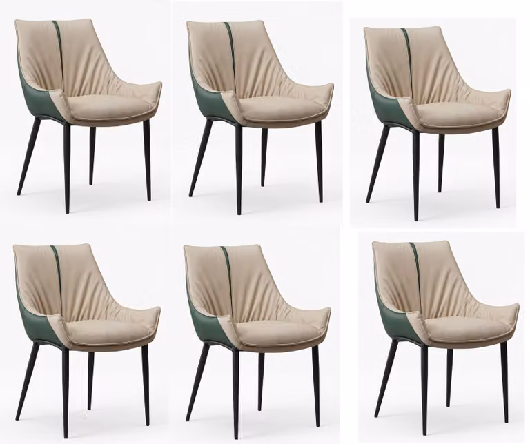 Set di 6 sedie da pranzo, beige e verde, eleganti, imbottite