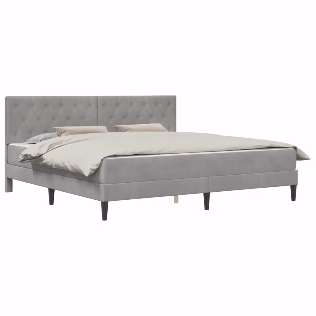 Letto matrimoniale moderno vidaXL con struttura imbottita in velluto grigio e materasso, L/P/H: 200 x 200 x 96 cm – 2