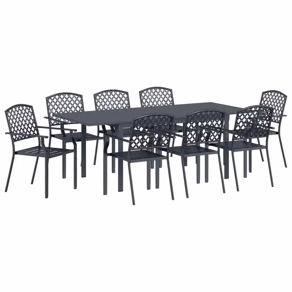 Set da pranzo per giardino e terrazzo vidaXL in acciaio inossidabile da 9 pezzi, colore antracite opaco – 2
