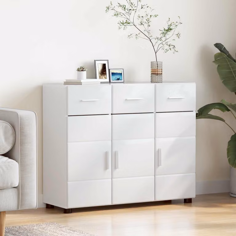 Credenza moderna vidaXL FLORIN in MDF bianco lucido L: 88,5 cm, P: 30,5 cm, H: 73 cm