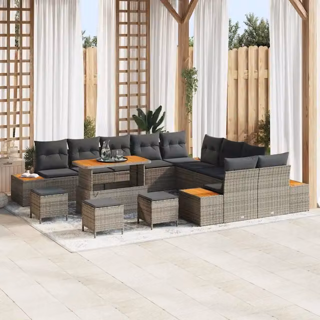 Set Divano da Giardino vidaXL a forma a U con 14 pezzi, Grigio – 1