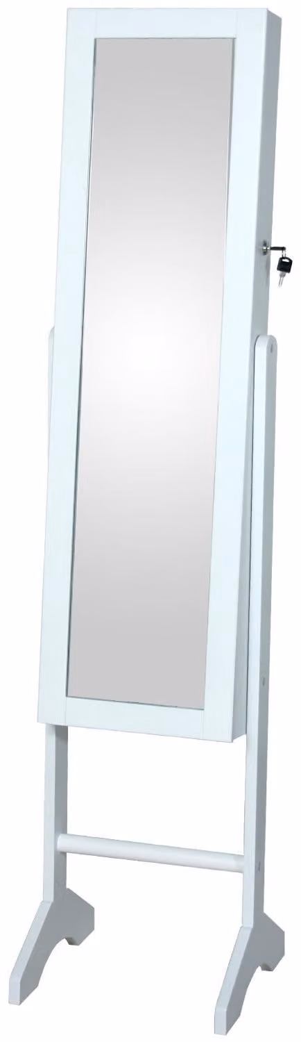 Specchio a parete in legno con porta e serratura, dimensioni 35x35x153 cm, colore bianco
