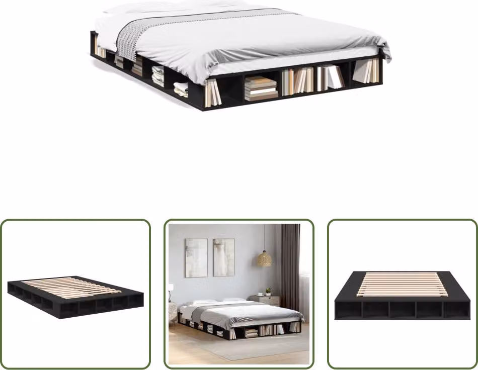 The Living Store Struttura letto nera 160x200 cm in materiale ligneo