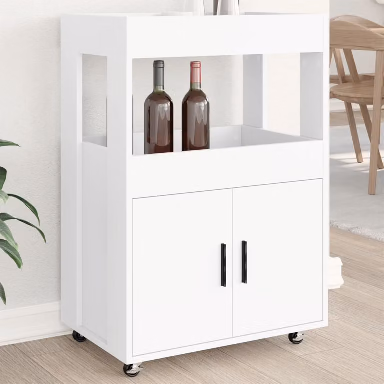 vidaXL Carrello Bar Bianco in Legno con Ruote L: 60 cm, P: 39,5 cm, H: 89 cm