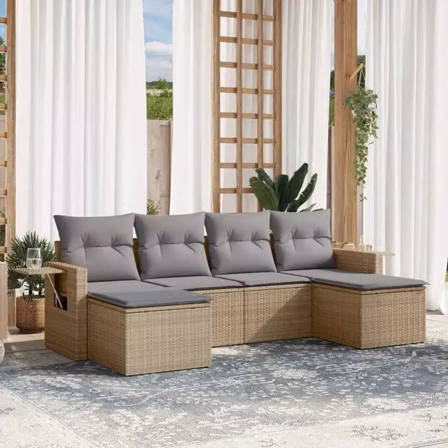 Set Divano da Giardino 6 pz con Cuscini Beige in Polyrattan 3220518