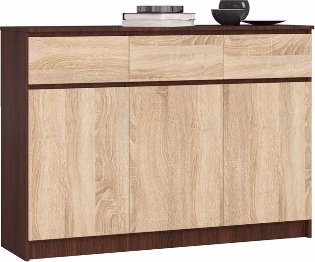 Cassettiera AKORD K140 Wengé 138 cm 3 ante 3 cassetti inserto frontale Sonoma Quercia 138x40x99 cm