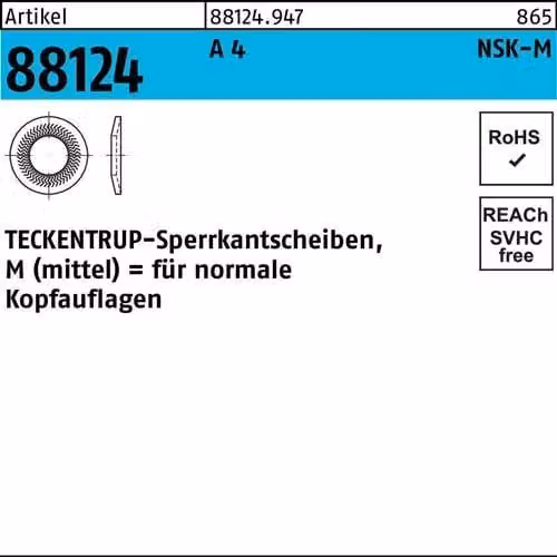 Bordi di bloccaggio TECKENTRUP. 88124 A 4 NSK-M 8 A 4 881249470080000 (1000 pezzi)