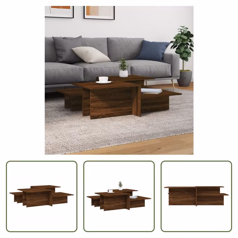 The Living Store Tavolini 2 pz. Legno ingegnerizzato effetto rovere marrone