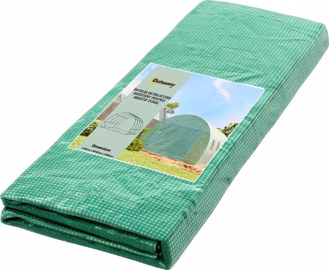 Telo Serra Outsunny in PE Verde con 8 Finestre, Porta Avvolgibile e Bordi Interrati, L: 4 m, P: 3 m, H: 2 m