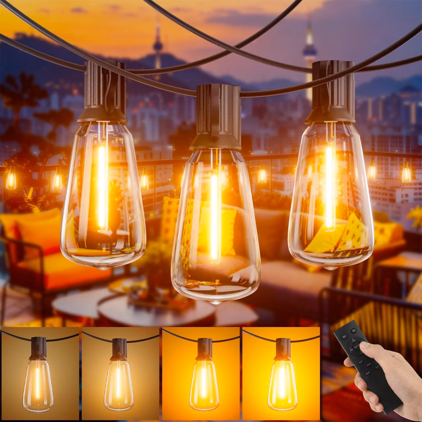 Catena luminosa a LED, lunghezza 36 metri, 48 lampadine, grado di protezione IP45, con telecomando, per uso esterno
