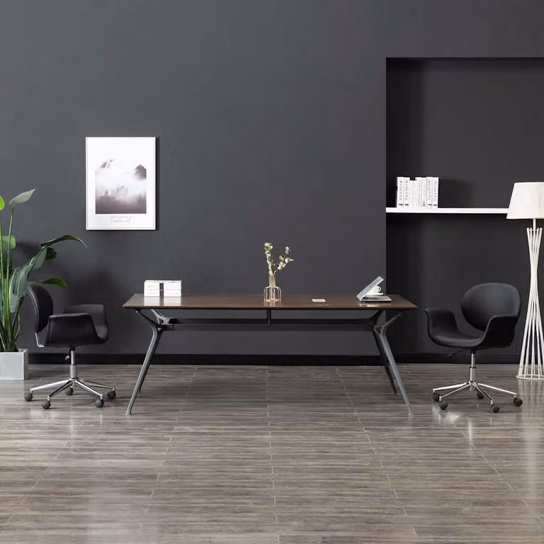 Set di 2 sedie da pranzo girevoli vidaXL in similpelle nera con ruote e design moderno