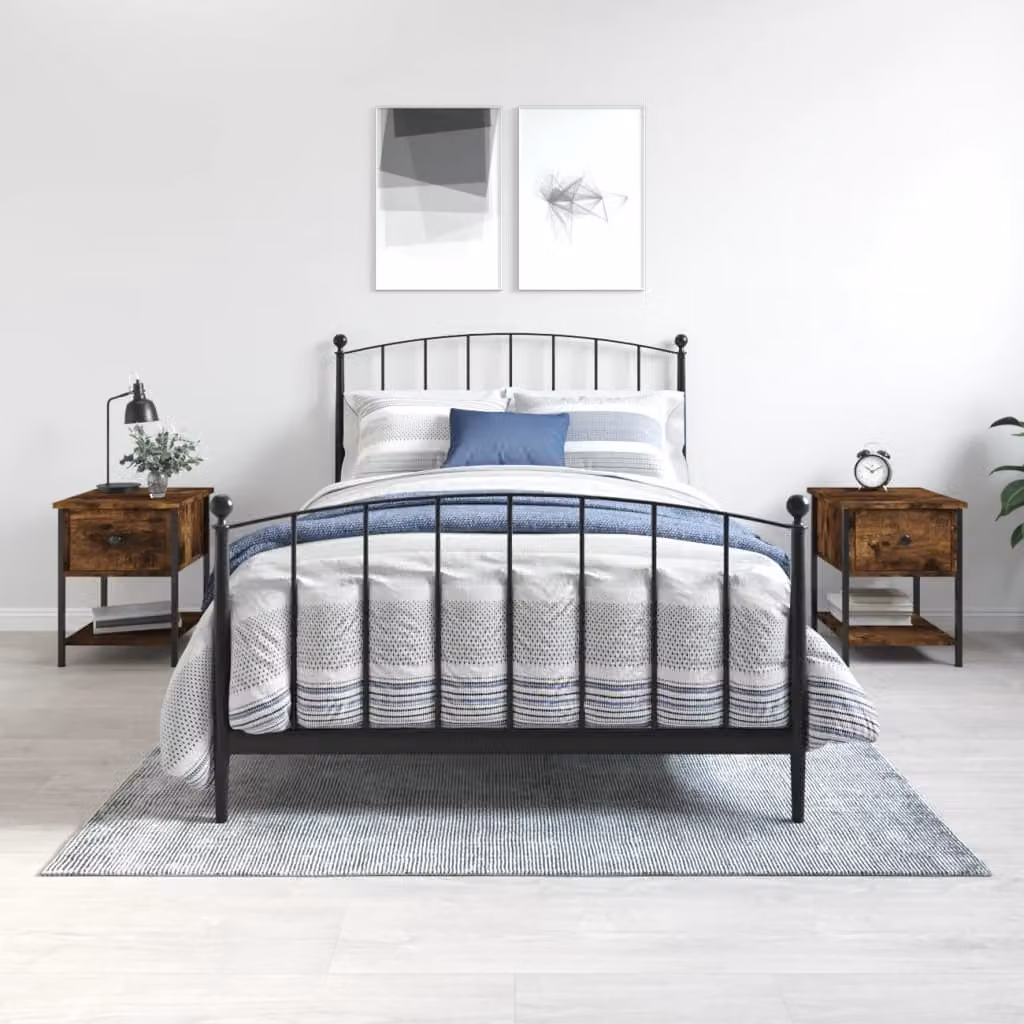 Set di 2 comodini vidaXL in legno multistrato color rovere fumo, design moderno, L: 34 cm, P: 35,5 cm, H: 45 cm