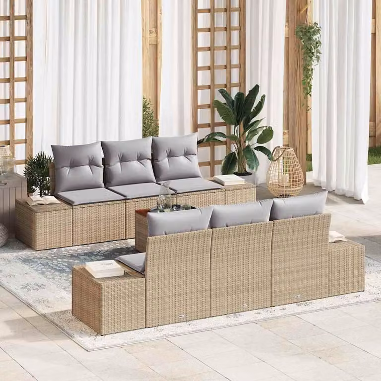 Maison Exclusive - Set Divano da Giardino con cuscino 7 pcs Beige polyrattan